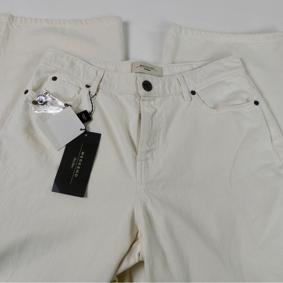 Max Mara Weekend Ginetta Wide Leg Cropped Cotton Denim Pants Jeans NWT Ivory - Picture 2 of 8